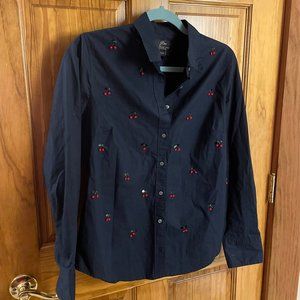 J. Crew button up cherry shirt navy blue